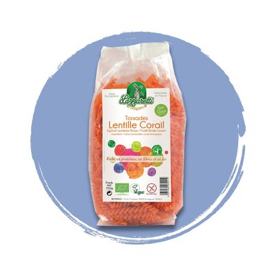 Pasta, Twist, Lentejas, Coral, Vegana, Sin Gluten, Ecológica