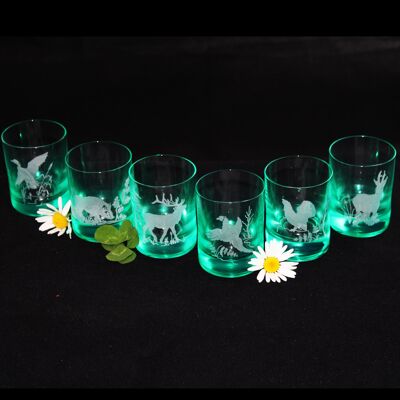 6 verres à liqueur aux motifs de chasse 60 ml vert | 6 motifs de chasse différents