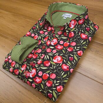 Grenouille Chemise à manches longues à fleurs noires, rouges et vertes 4