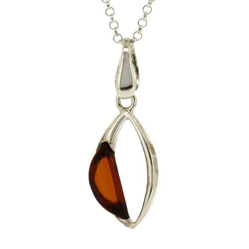Classic Amber Open Marquise Pendant with 18" Trace Chain and Presentation Box