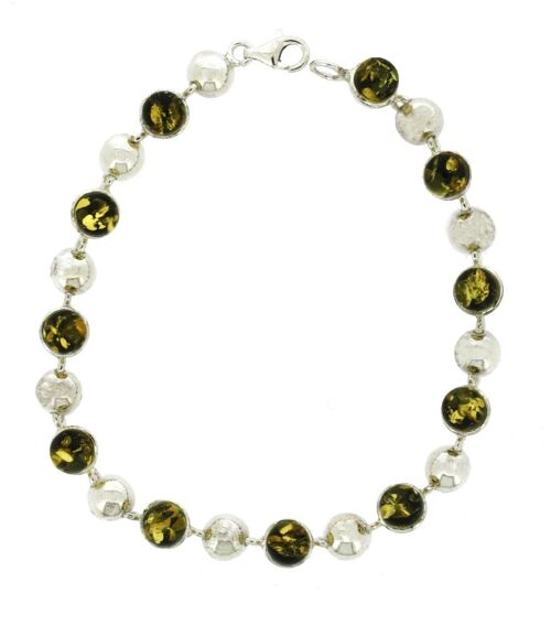 Sterling Silver and Green Amber Bracelet with Presentation Box