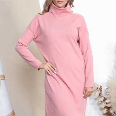 Vestido manga larga cuello tortuga rosa