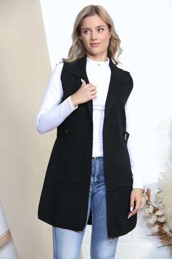 Manteau sans manches élégant noir 1