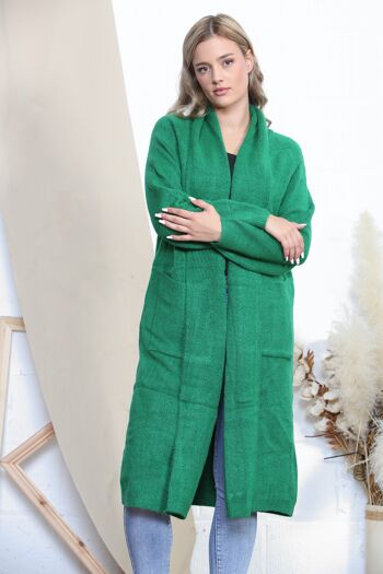 Gilet long vert à poches 1