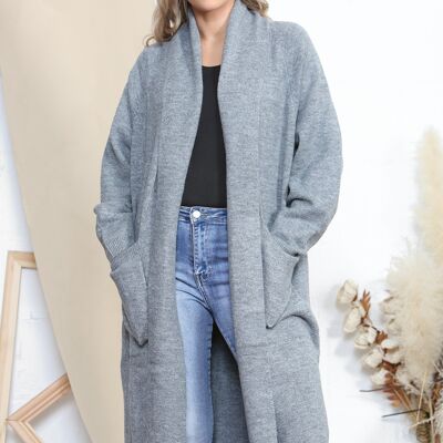 Cardigan lungo grigio con tasche