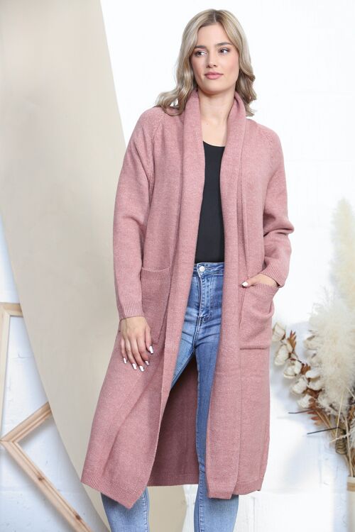 Pink long cardigan with pockets