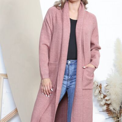 Pink long cardigan with pockets