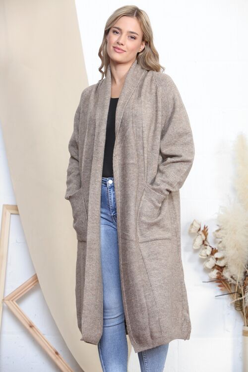 Taupe long cardigan with pockets