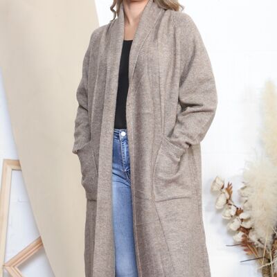 Taupe long cardigan with pockets