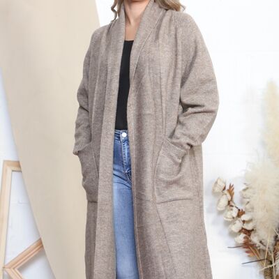 Langer Cardigan in Taupe mit Taschen