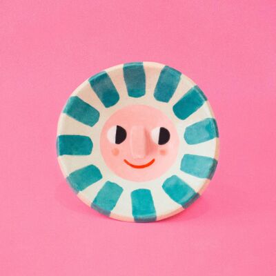 Happy Sun Teal / Plato de baratija de cerámica