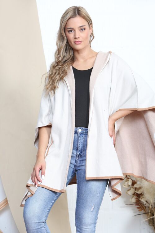 Beige Smart hooded cape with pockets