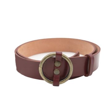 CEINTURE PREMIUM EN CUIR CERISE AVEC BOUCLE RONDE - 80 1