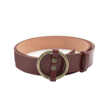 PREMIUM CHERRY LEATHER BELT WITH ROUND BUCKLE - 75