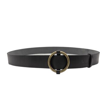 CEINTURE PREMIUM EN CUIR NOIR AVEC BOUCLE RONDE - 120 3