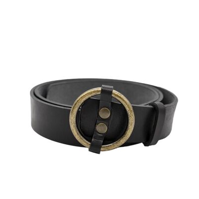 PREMIUM BLACK LEATHER BELT WITH ROUND BUCKLE - 100