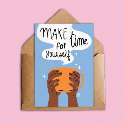 Carte postale "Make time for yourself" A6 bleue | citation positive, lettering