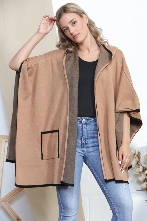 Camel Smart hooded cape with pockets