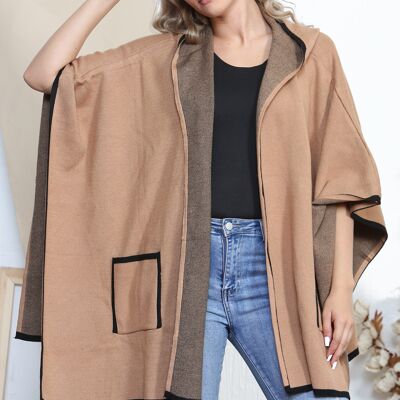 Camel Smart hooded cape with pockets