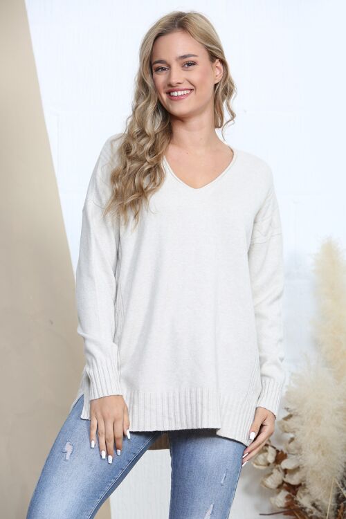 Beige relaxed fit jumper with knit detailing