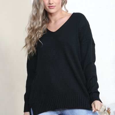 Black relaxed fit jumper with knit detailing