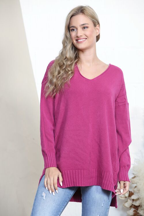 Fuchsia relaxed fit jumper with knit detailing