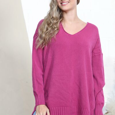 Fuchsia relaxed fit jumper with knit detailing