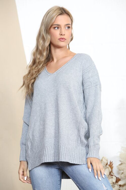 Grey relaxed fit jumper with knit detailing