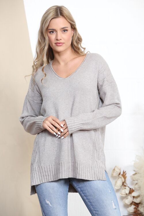 Taupe relaxed fit jumper with knit detailing