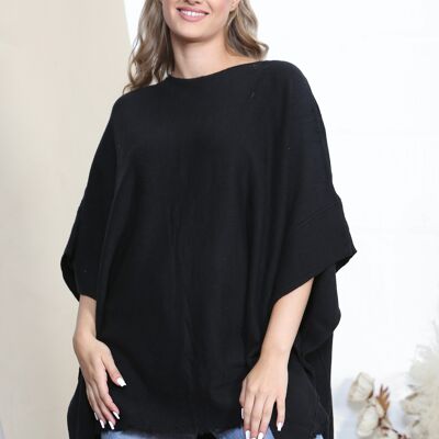 Black minimalist poncho with button sides