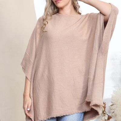 Camel minimalist poncho with button sides