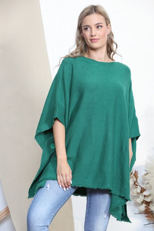Green minimalist poncho with button sides