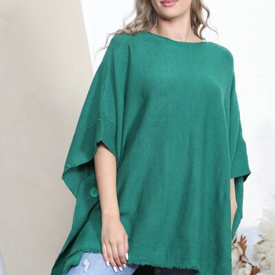 Poncho minimalista verde con bottoni laterali