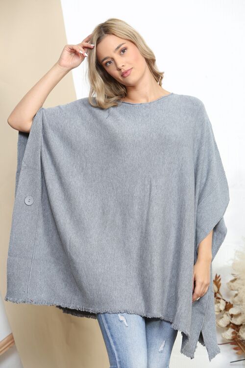 Grey minimalist poncho with button sides