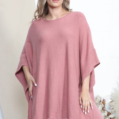 Pink minimalist poncho with button sides