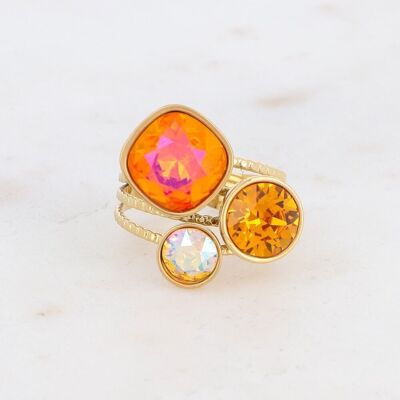 Golden trilogy ring in steel with Astral Pink, Topaz and Light Topaz Shimmer crystals