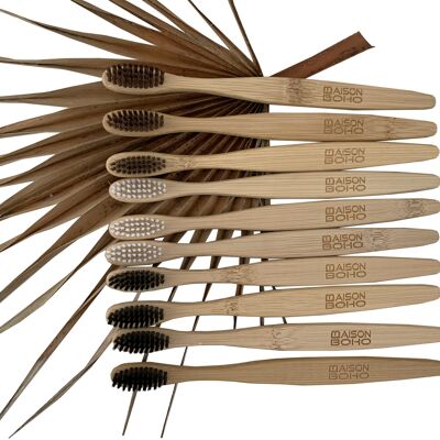 Ensemble de 10 brosses à dents en bambou marron