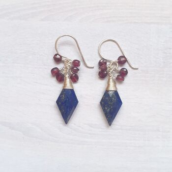 Boucles d'Oreilles Lapis Lazuli et Grenat en Argent 2