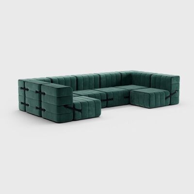Curt Set 15 Moduli - Tessuto Barcelona - Sistema Divano Modulare Curt - Serpentine (Verde)