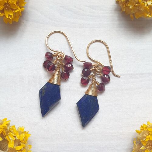 Lapis Lazuli and Garnet Earrings in 14K Gold-Filled