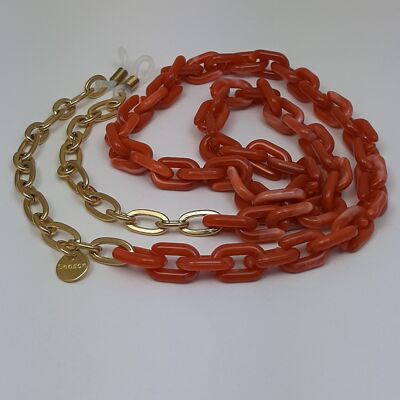 Brillenkoord acrylic chain verguld warm rood