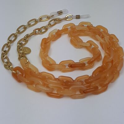 Cordon à lunettes chaîne acrylique plaqué or ambre orange