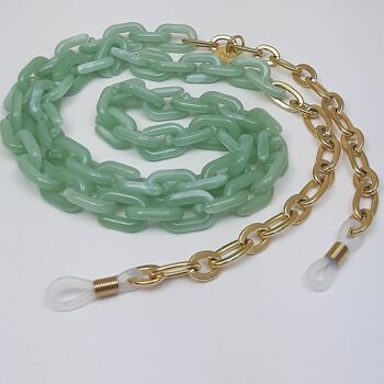 Cordon à lunettes chaîne acrylique plaqué or vert jade 1