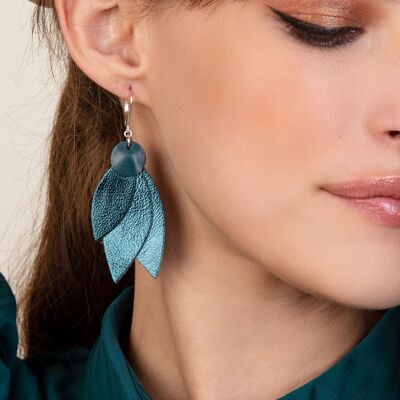 CELESTE leather earrings Petrol blue