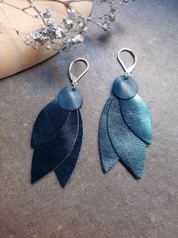 Boucles d'oreilles en cuir CELESTE Bleu pétrole 4