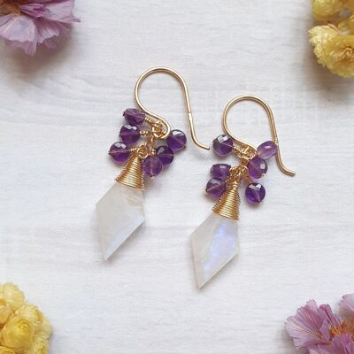 Moonstone and Amethyst Earrings in 14K gold-filled