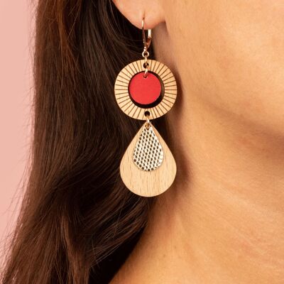 Long wooden earrings ETHNIC Red