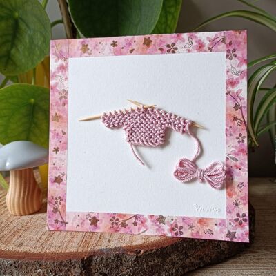 Carte naissance - Pull tricoté rose