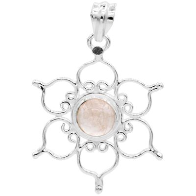 Pendentif Fleur de Lotus en Argent et Quartz Rose