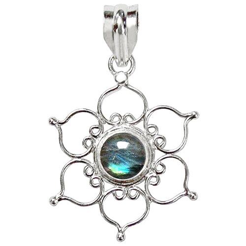 Pendentif Fleur de Lotus en Argent et Labradorite